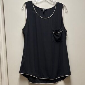 Eileen Fisher Women's Black Sleeveless Blouse with Cream Trim Size Large